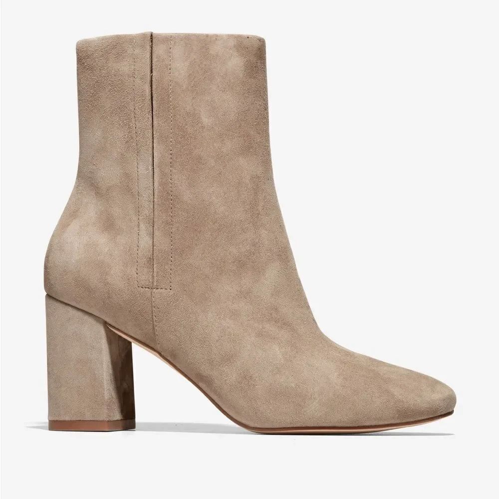 Revolve Cole Haan Chrystie Suede Ankle Square Toe Boots in Irish Coffee